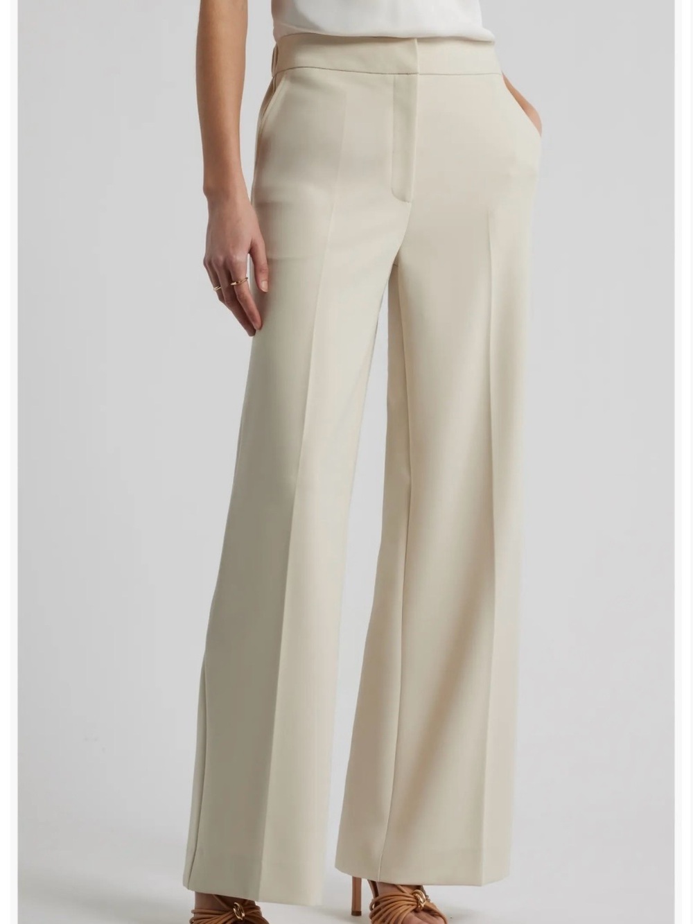 New Nordstrom The Lennox Wide Leg Trousers Beige Oatmeal